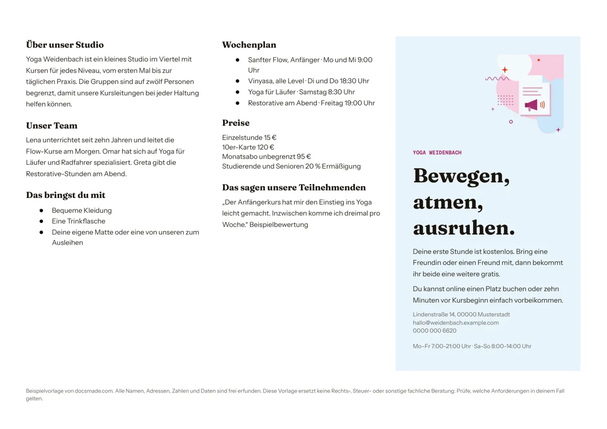 Broschüre Vorlage in Google Docs, erste Seite