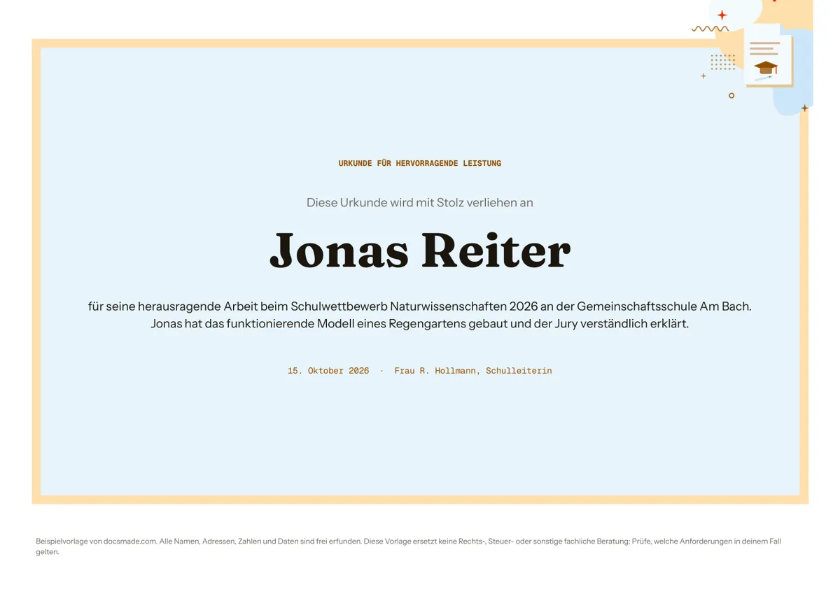 Urkunde Vorlage in Google Docs, erste Seite