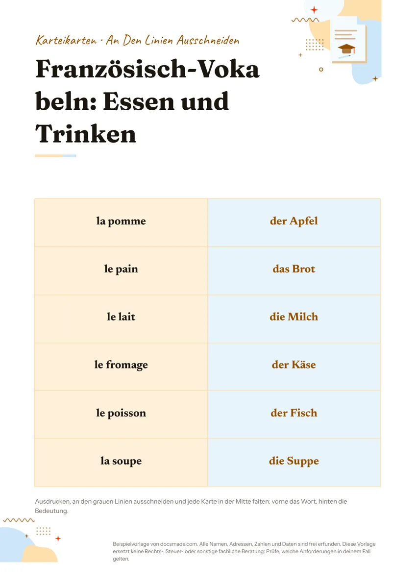 Karteikarten Vorlage in Google Docs, erste Seite