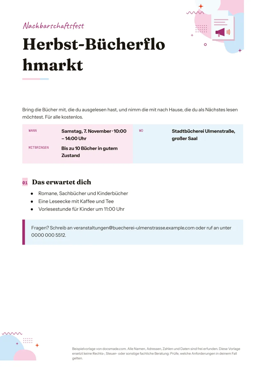 Flyer Vorlage in Google Docs, erste Seite