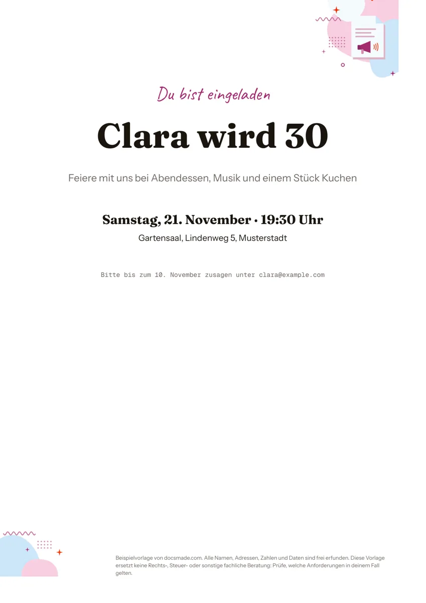 Einladung Vorlage in Google Docs, erste Seite