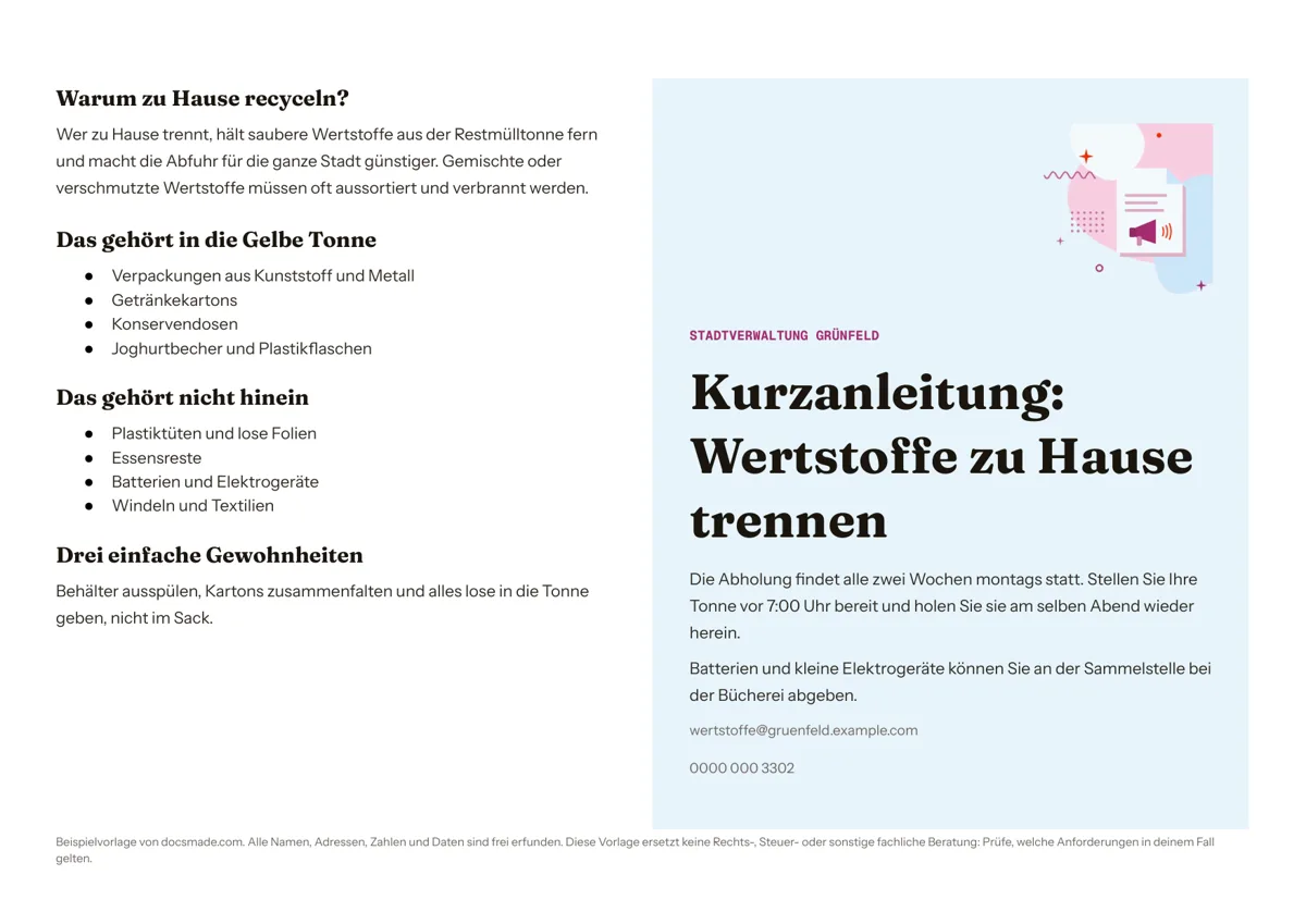 Faltblatt Vorlage in Google Docs, erste Seite