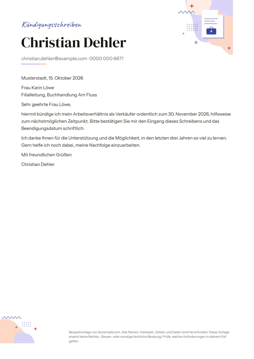 Kündigungsschreiben Vorlage in Google Docs, erste Seite