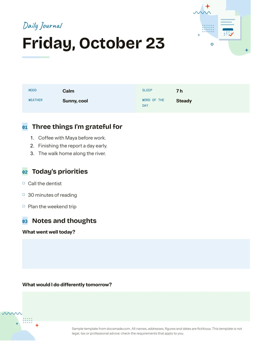 Simplistic Journal Pages Google Docs Journal Template, Daily Page (Free) | Docsmade