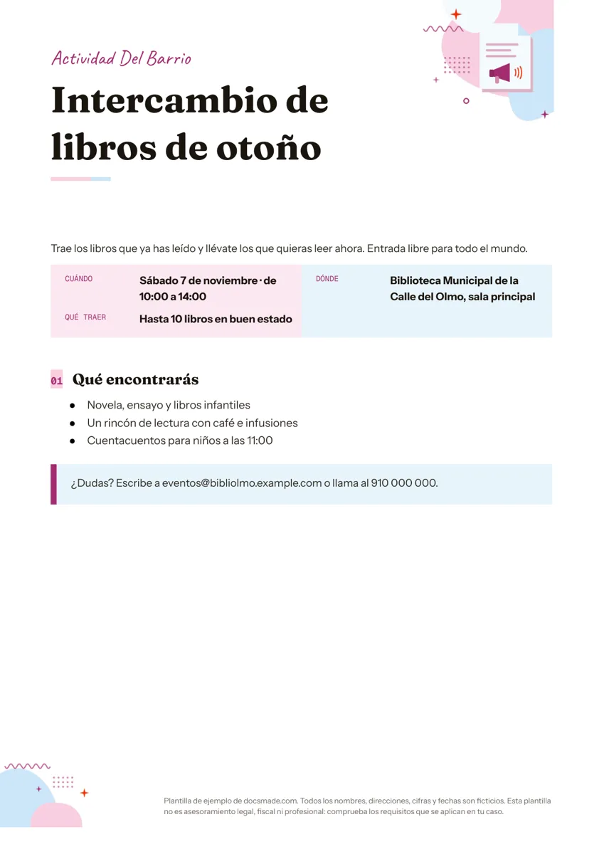 Plantilla de flyer en Google Docs, primera página