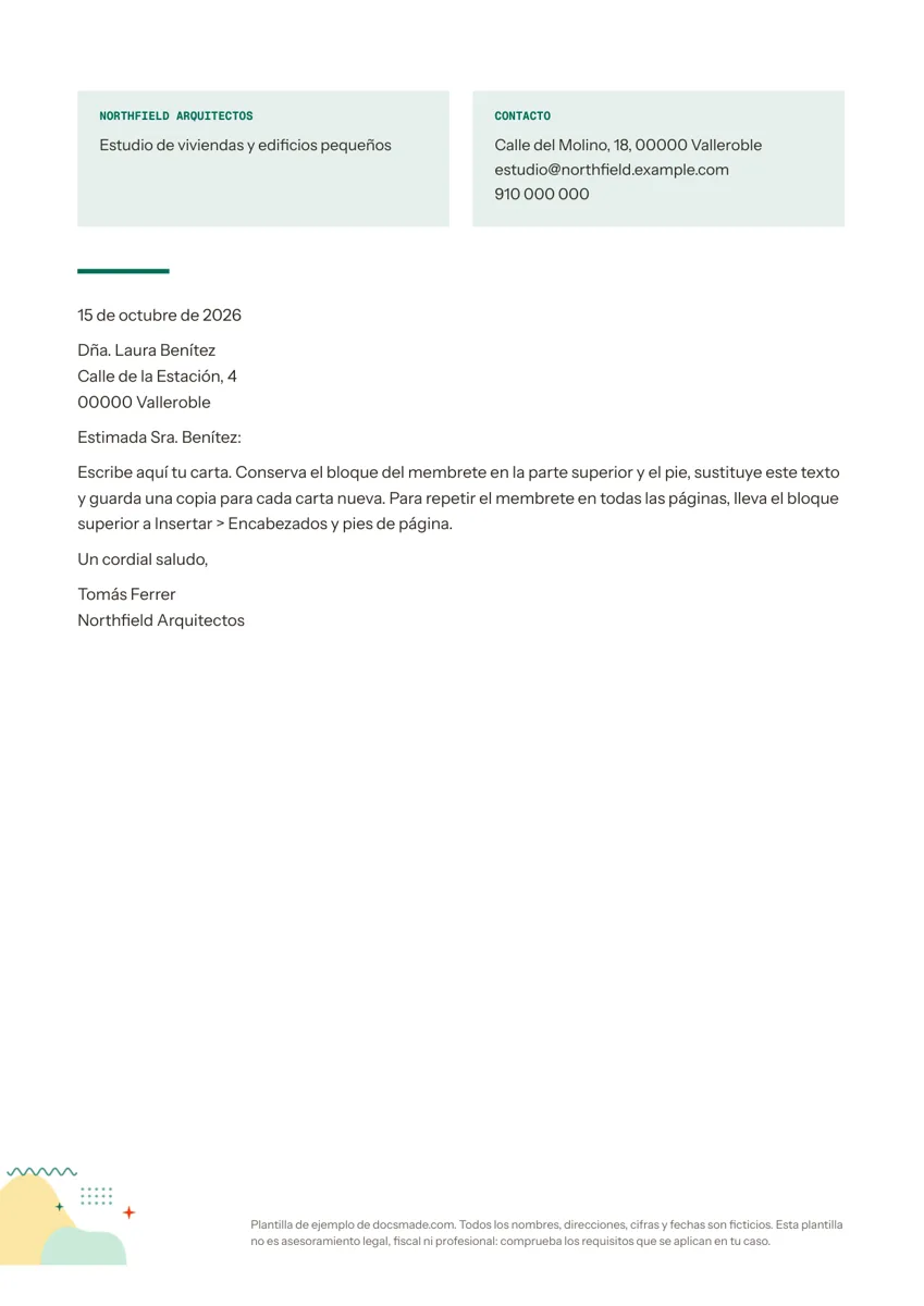 Plantilla de papel con membrete en Google Docs, primera página