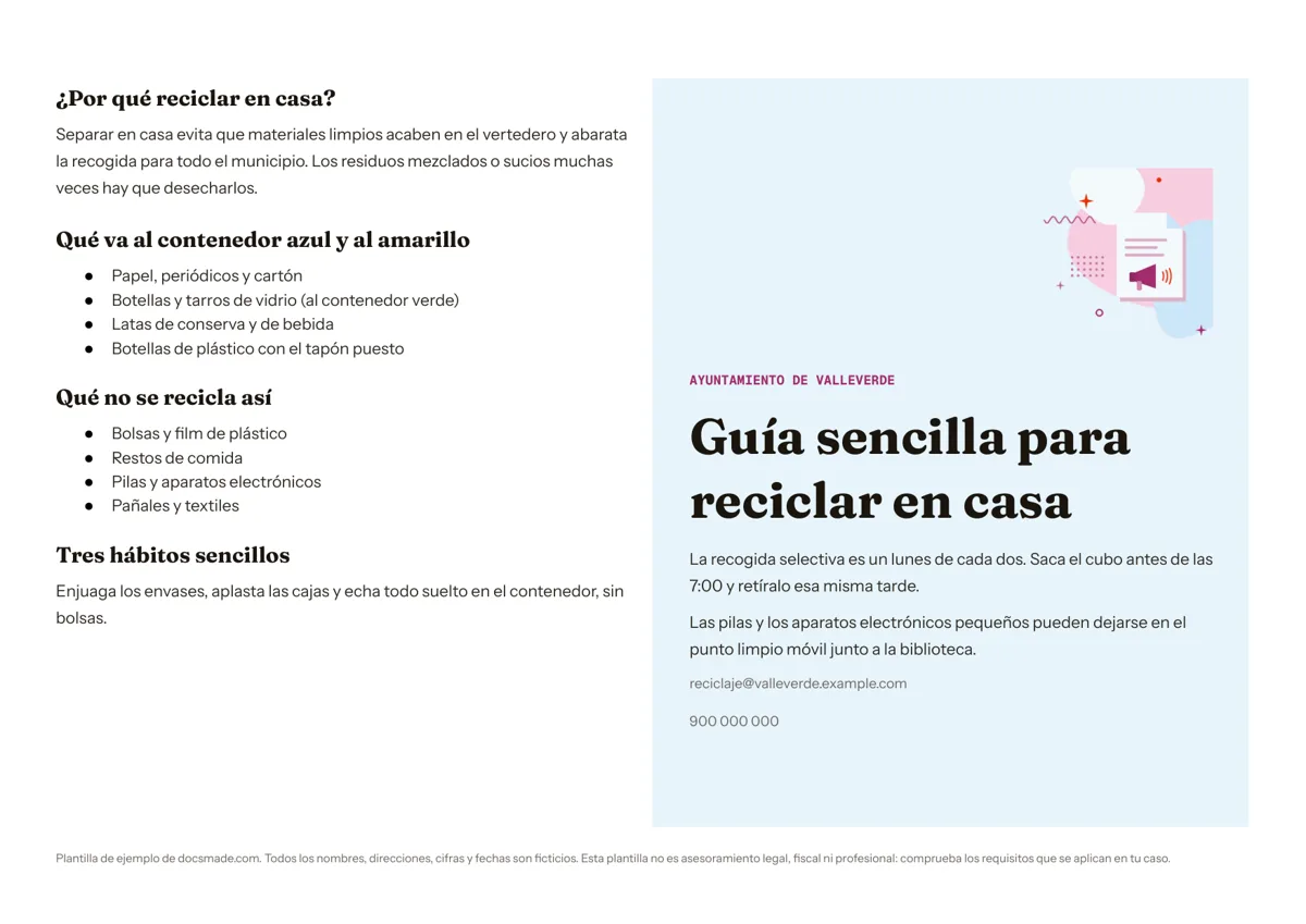 Plantilla de folleto díptico en Google Docs, primera página