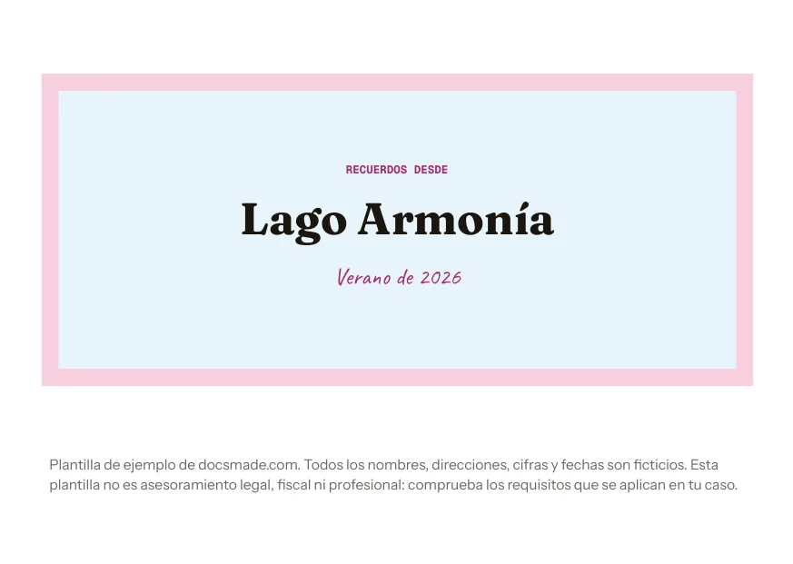 Postal de recuerdo de un lago en Google Docs, anverso