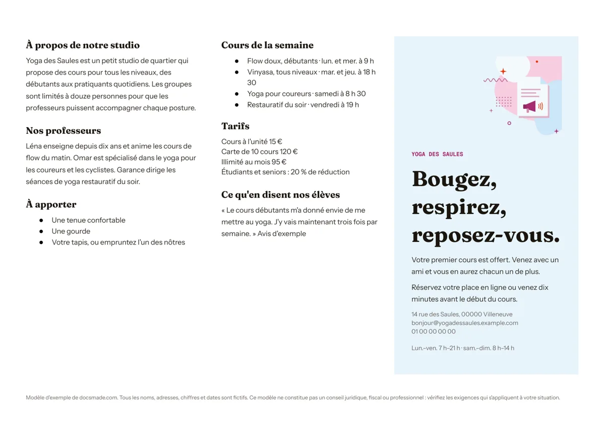 Modèle de dépliant 3 volets dans Google Docs, page en paysage