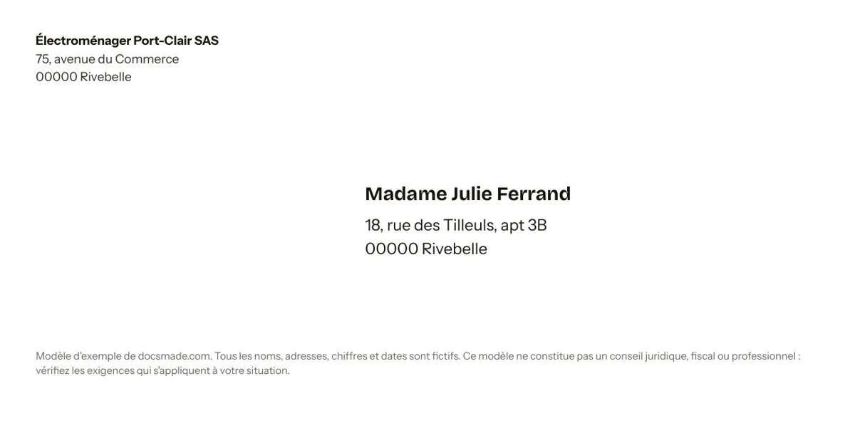 Modèle d'enveloppe DL dans Google Docs avec les adresses de l'expéditeur et du destinataire