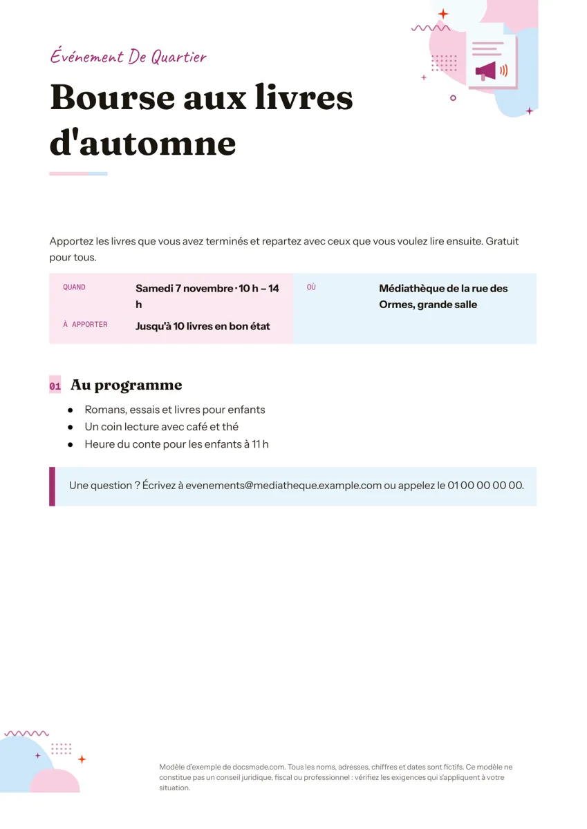 Modèle de flyer dans Google Docs, première page