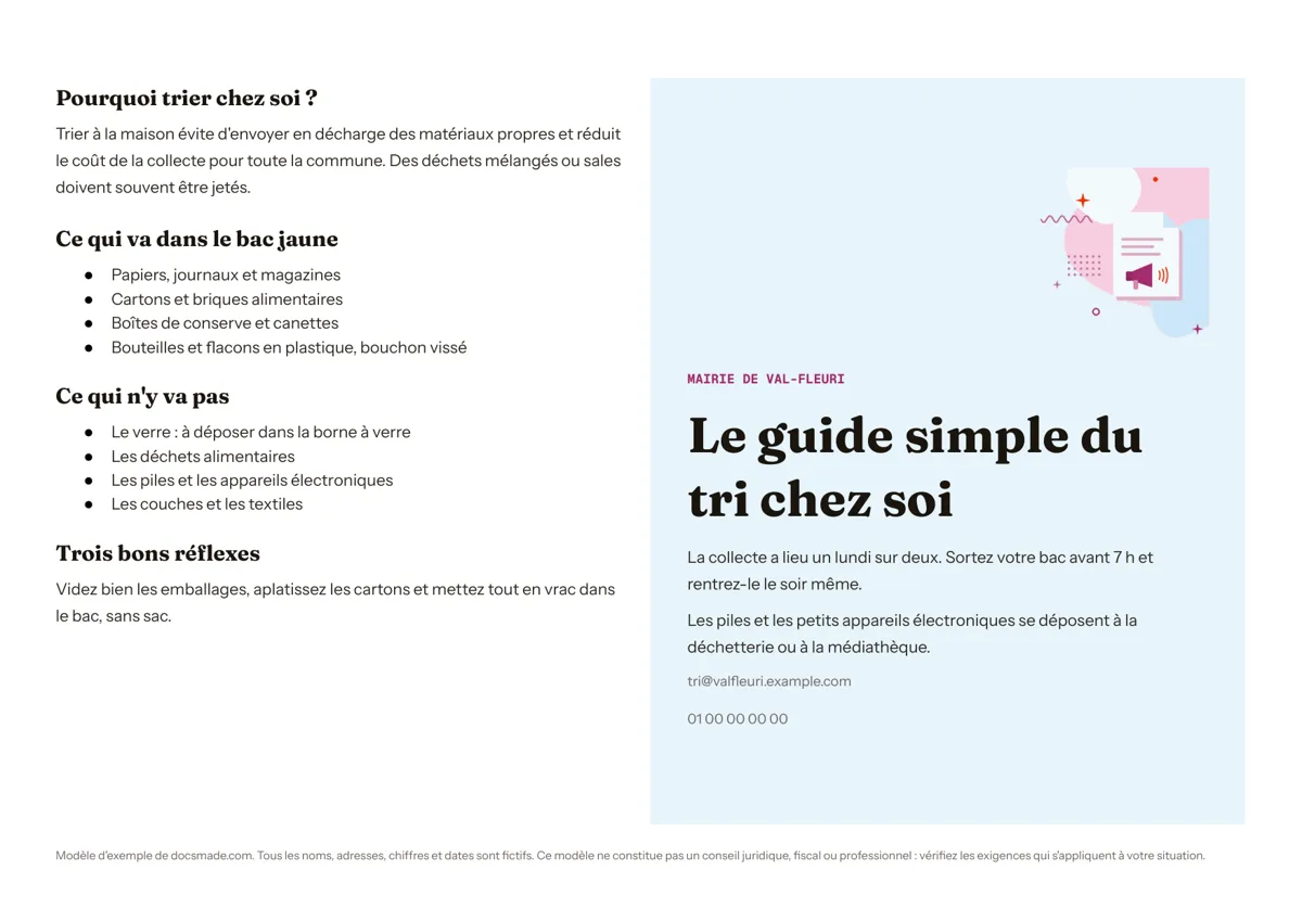 Modèle de dépliant 2 volets dans Google Docs, première page