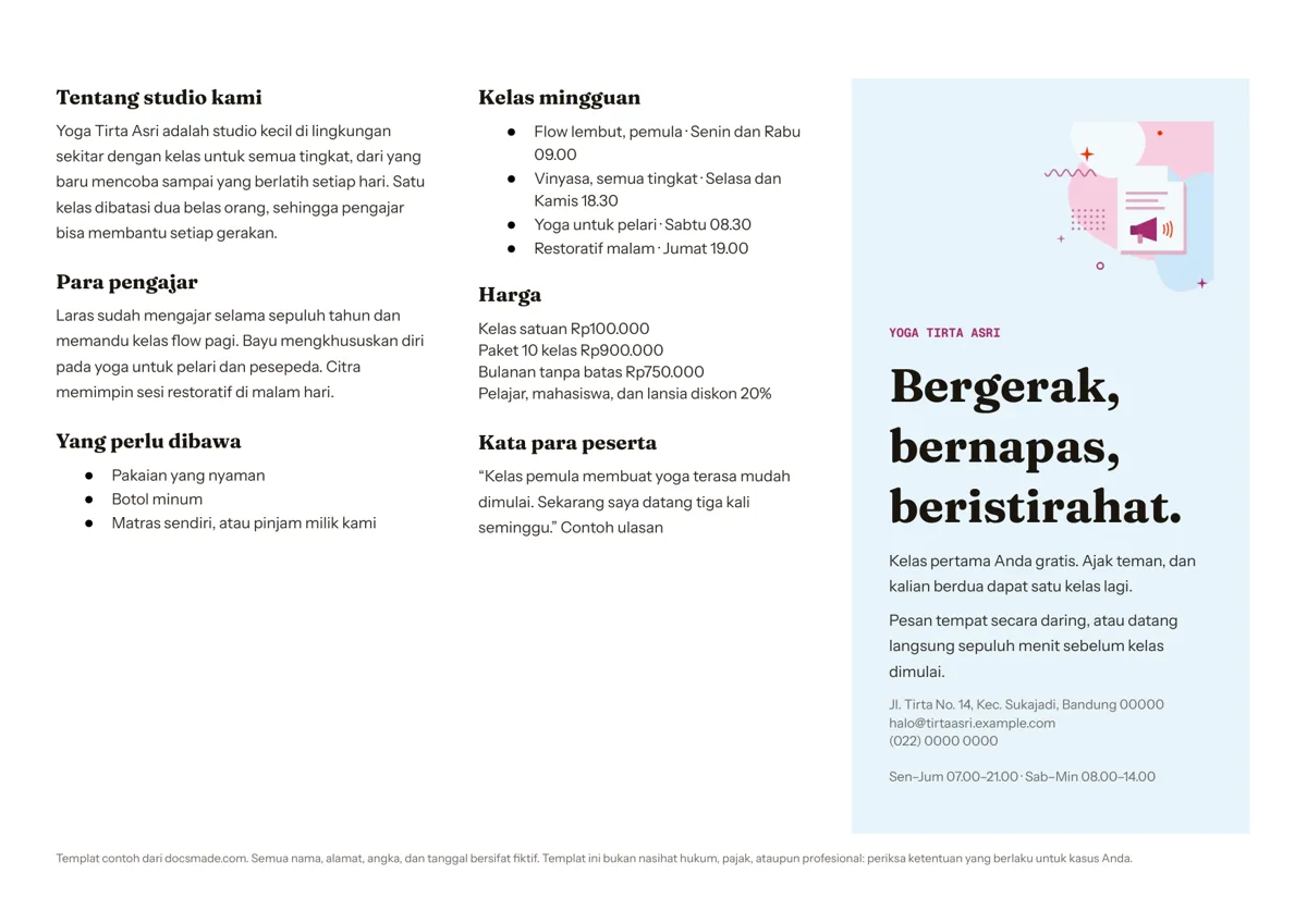 Template brosur lipat 3 di Google Docs, halaman pertama