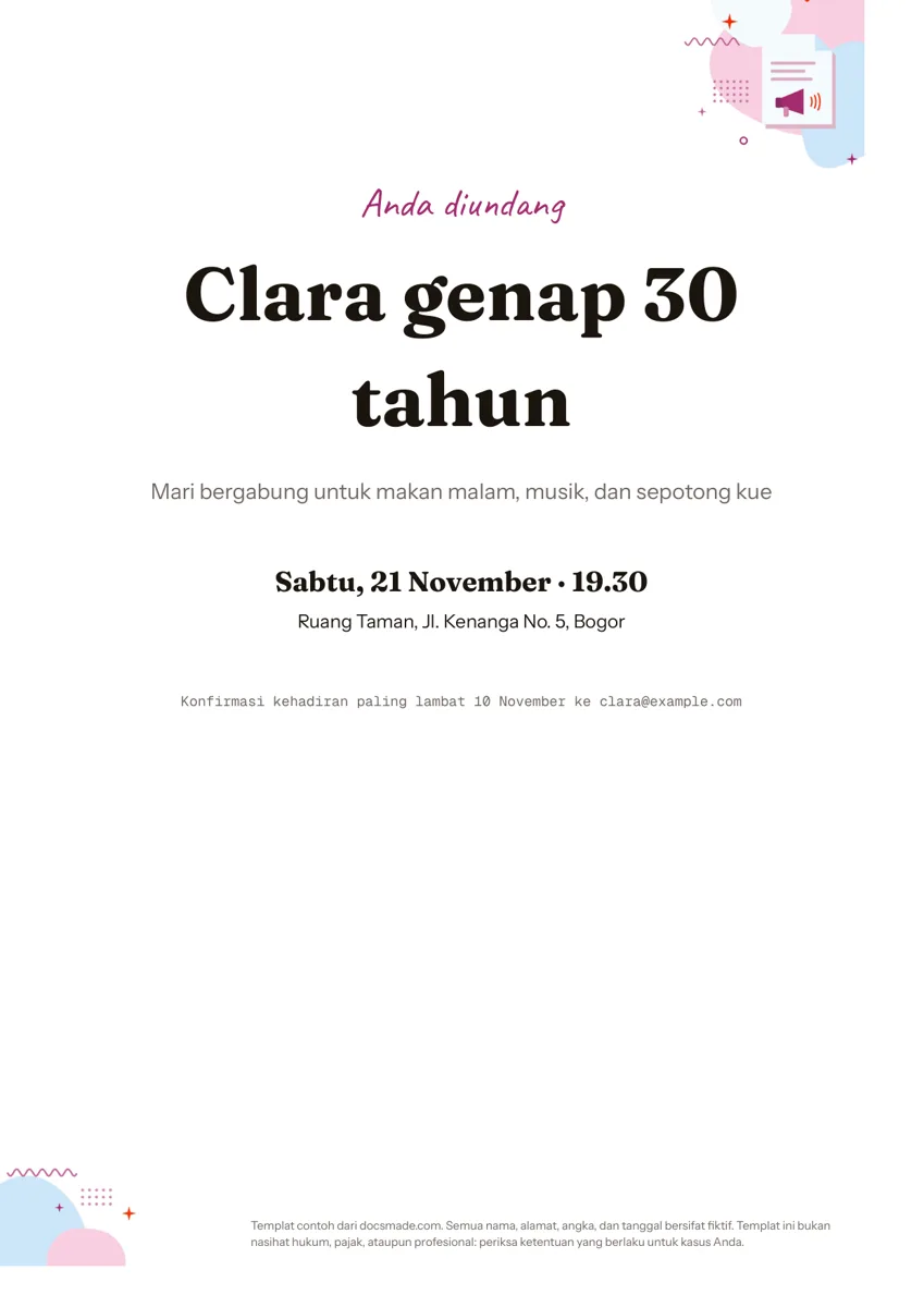Template undangan di Google Docs, halaman pertama