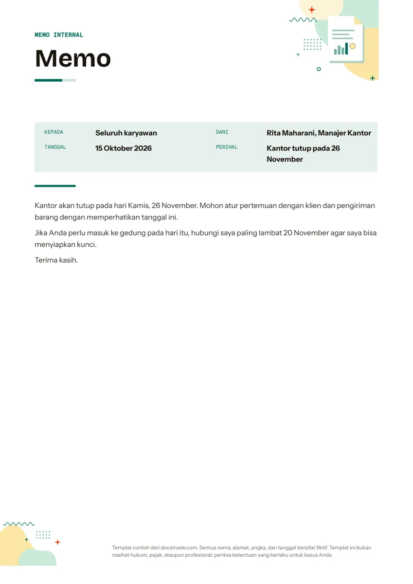 Template memo internal di Google Docs, halaman pertama