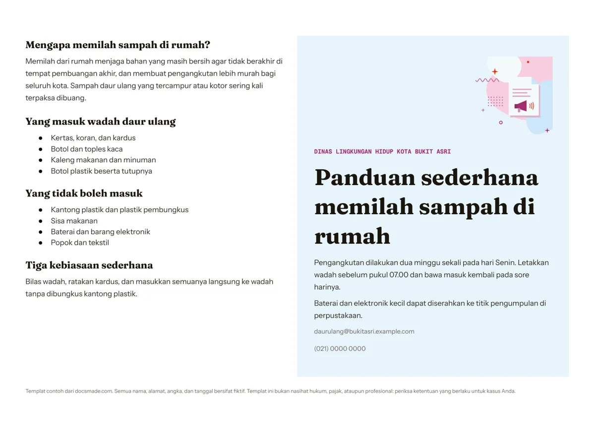 Template leaflet informasi di Google Docs, halaman pertama