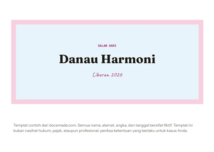 Contoh kartu pos A6 di Google Docs, sisi depan dan belakang
