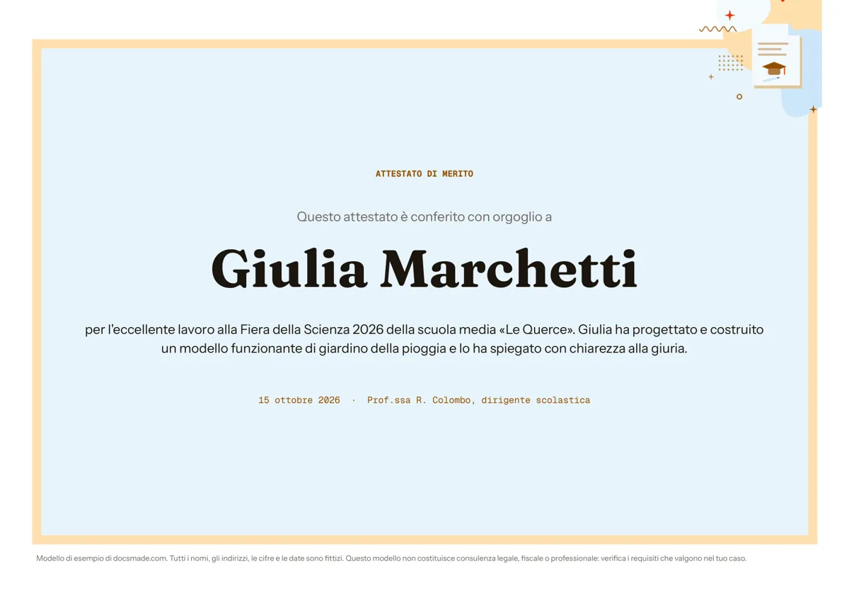 Modello di attestato di merito in Google Docs, prima pagina
