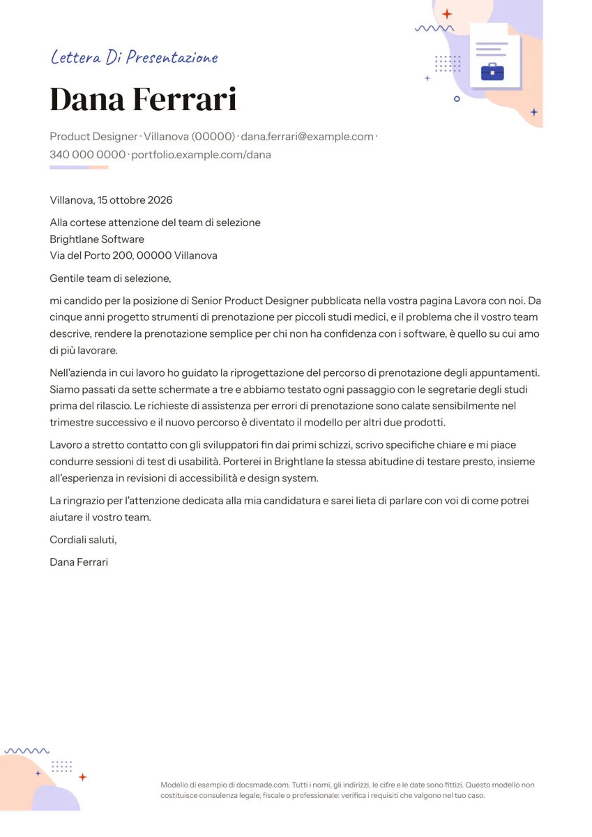 Modello di lettera di presentazione in Google Docs, prima pagina