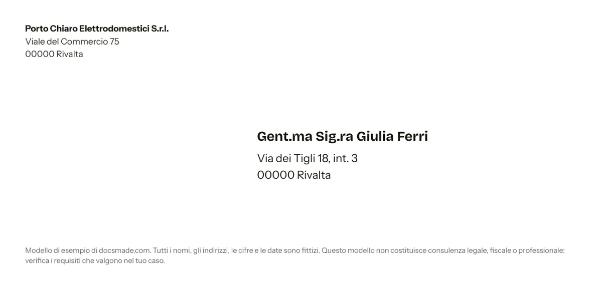 Modello di busta da lettera DL in Google Docs con mittente e destinatario