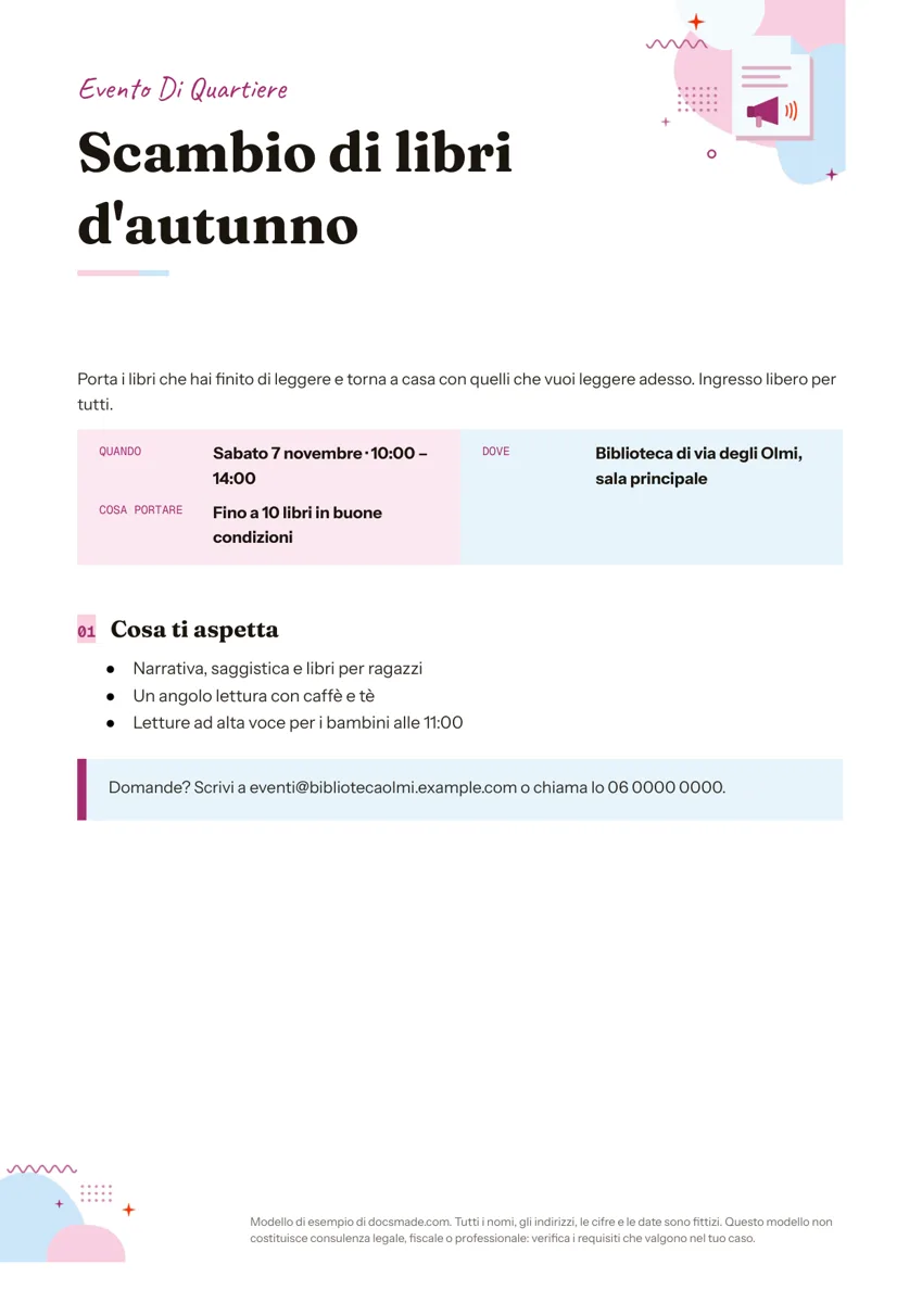 Modello di volantino in Google Docs, prima pagina