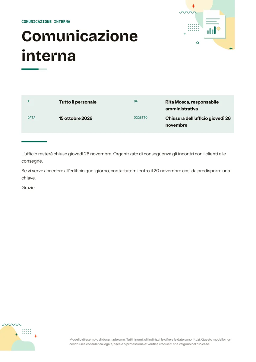 Modello di comunicazione interna in Google Docs, prima pagina