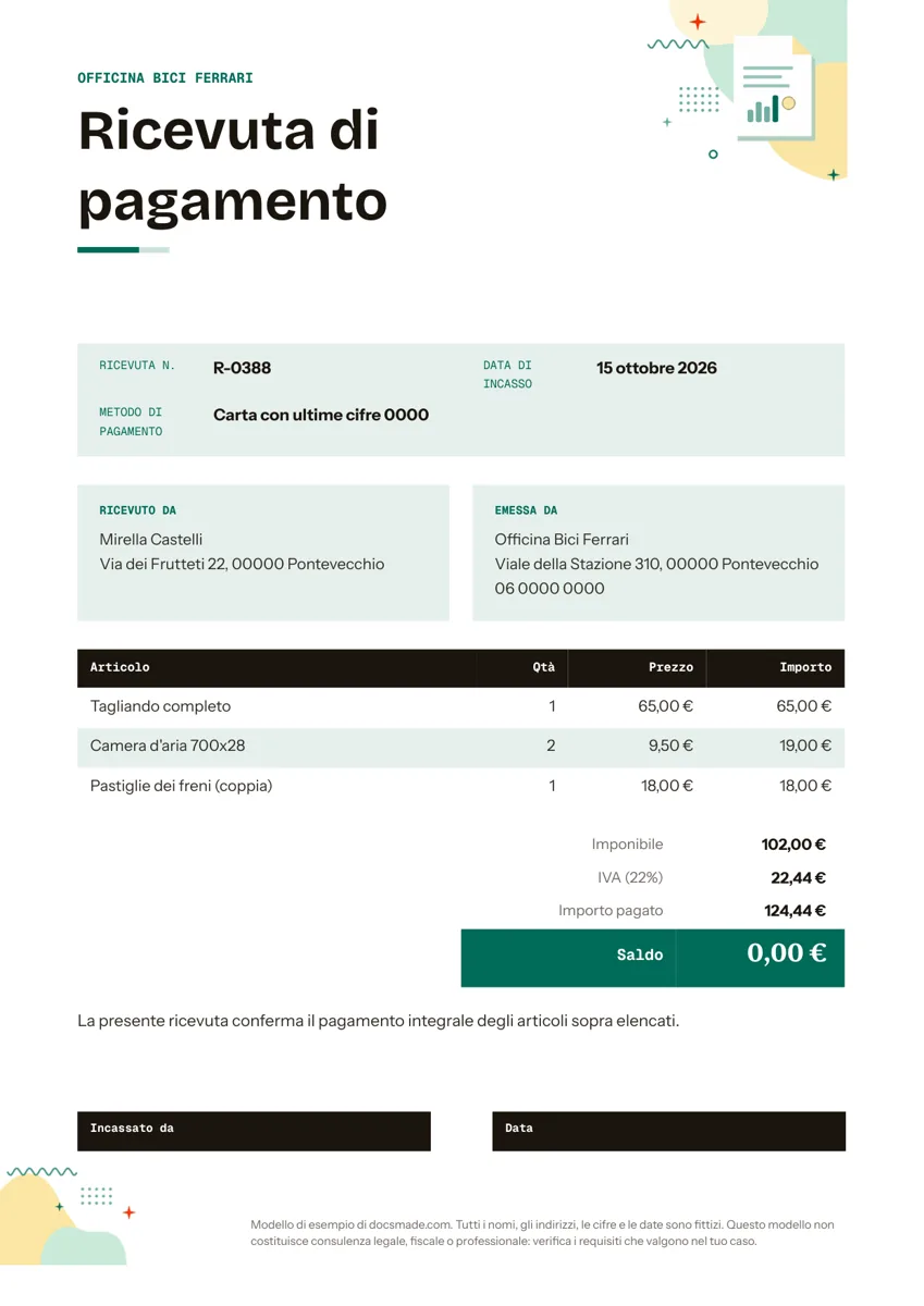 Modello di ricevuta di pagamento in Google Docs, prima pagina