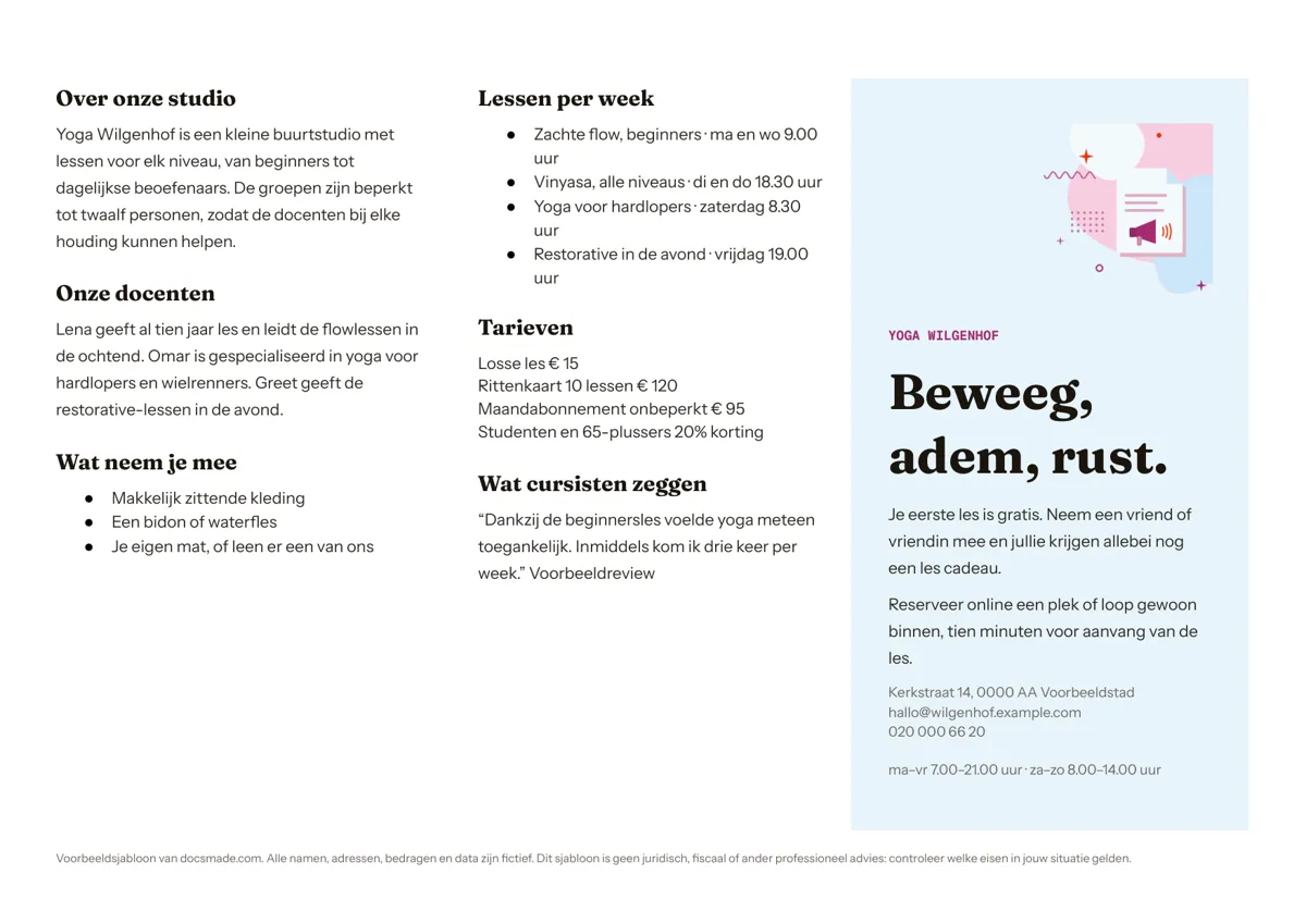 Brochure template in Google Docs, eerste pagina