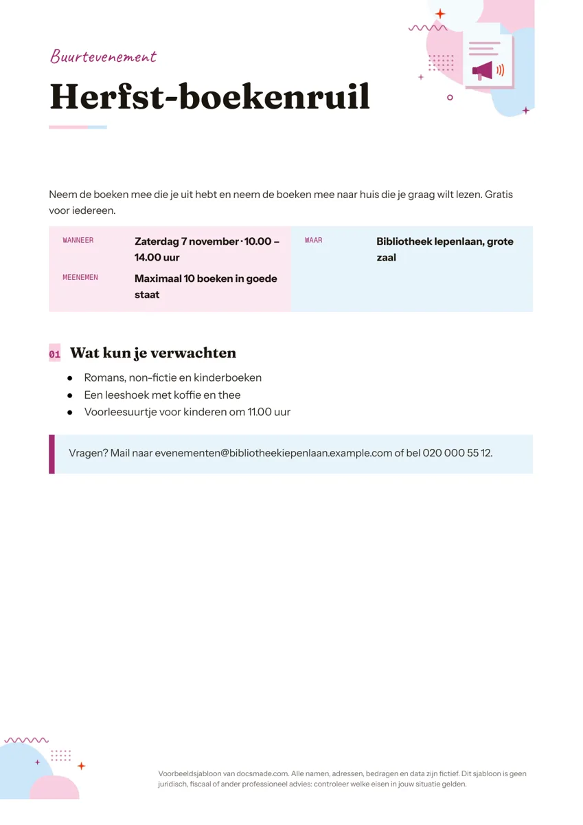 Flyer template in Google Docs, eerste pagina