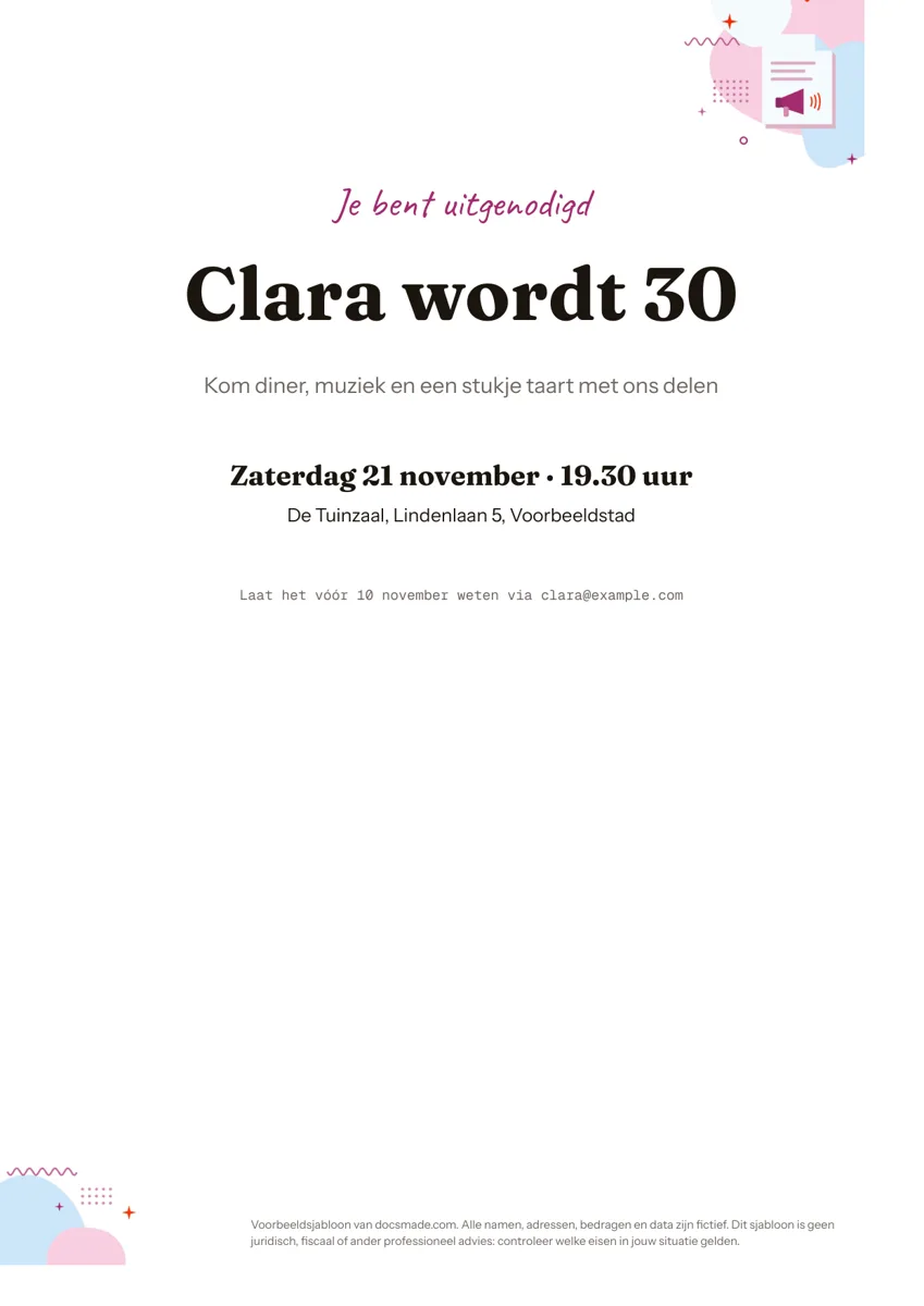 Uitnodiging template in Google Docs, eerste pagina