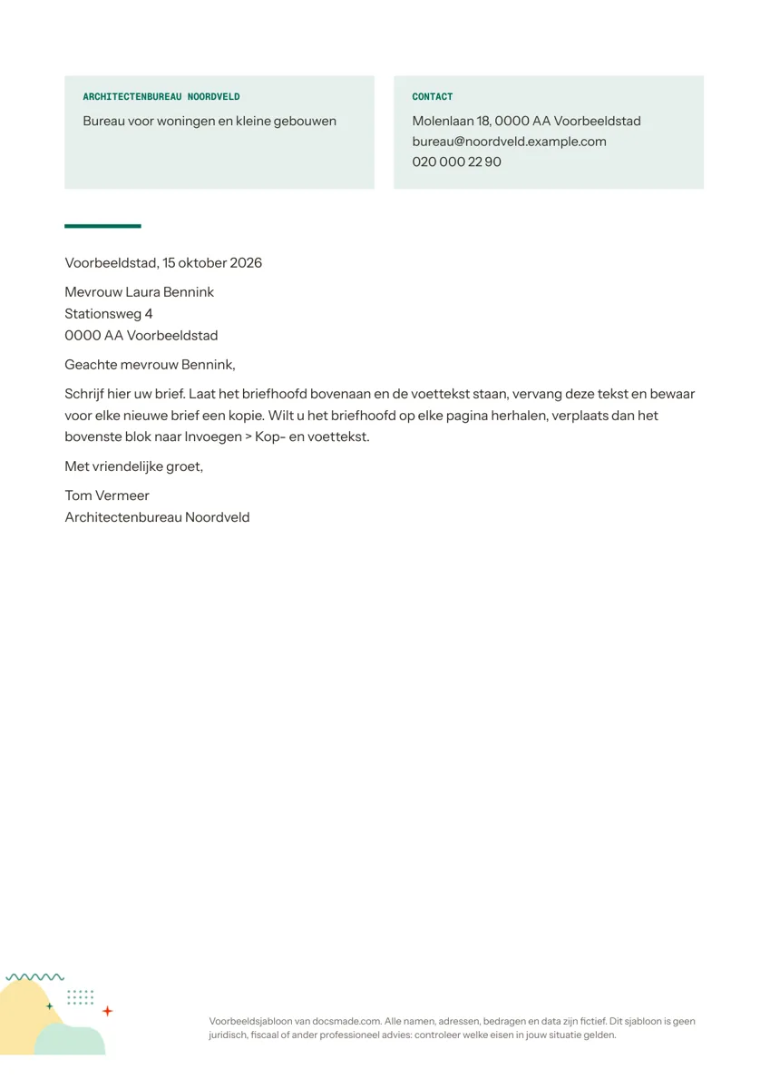 Briefpapier template in Google Docs met briefhoofd en brief