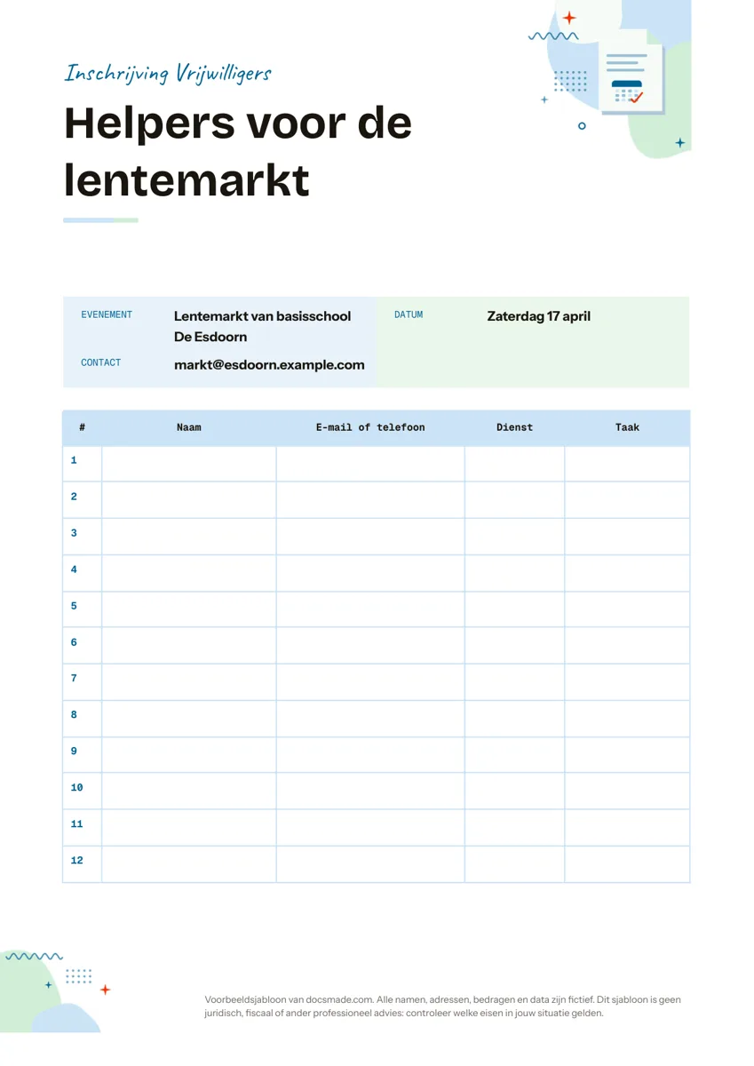 Inschrijflijst template in Google Docs met genummerde regels
