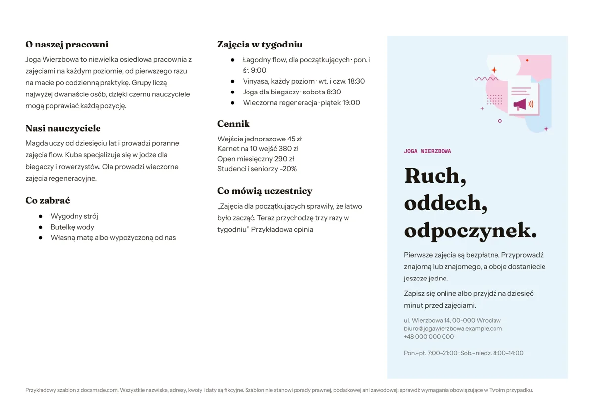 Szablon broszury reklamowej składanej na trzy w Google Docs