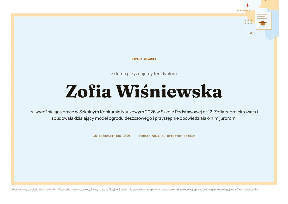 Szablon dyplomu do druku w Google Docs