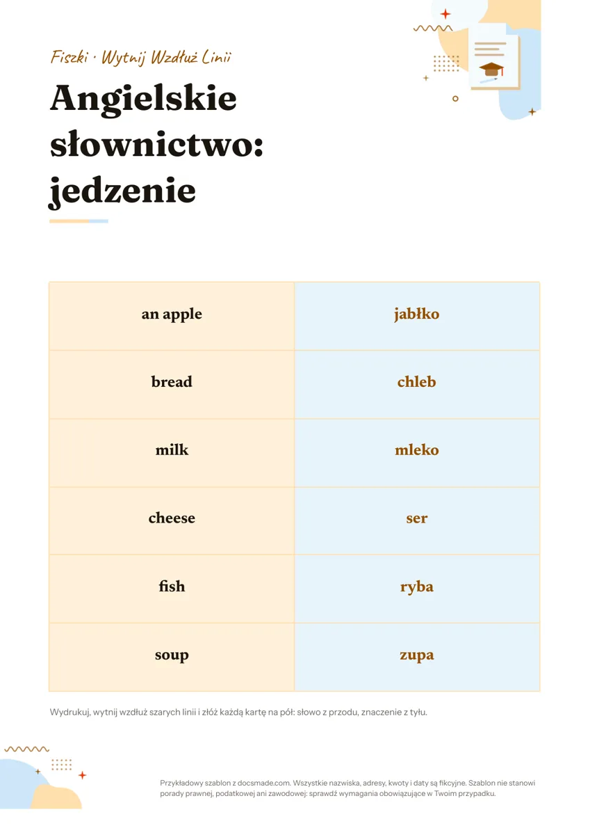 Szablon fiszek do druku w Google Docs