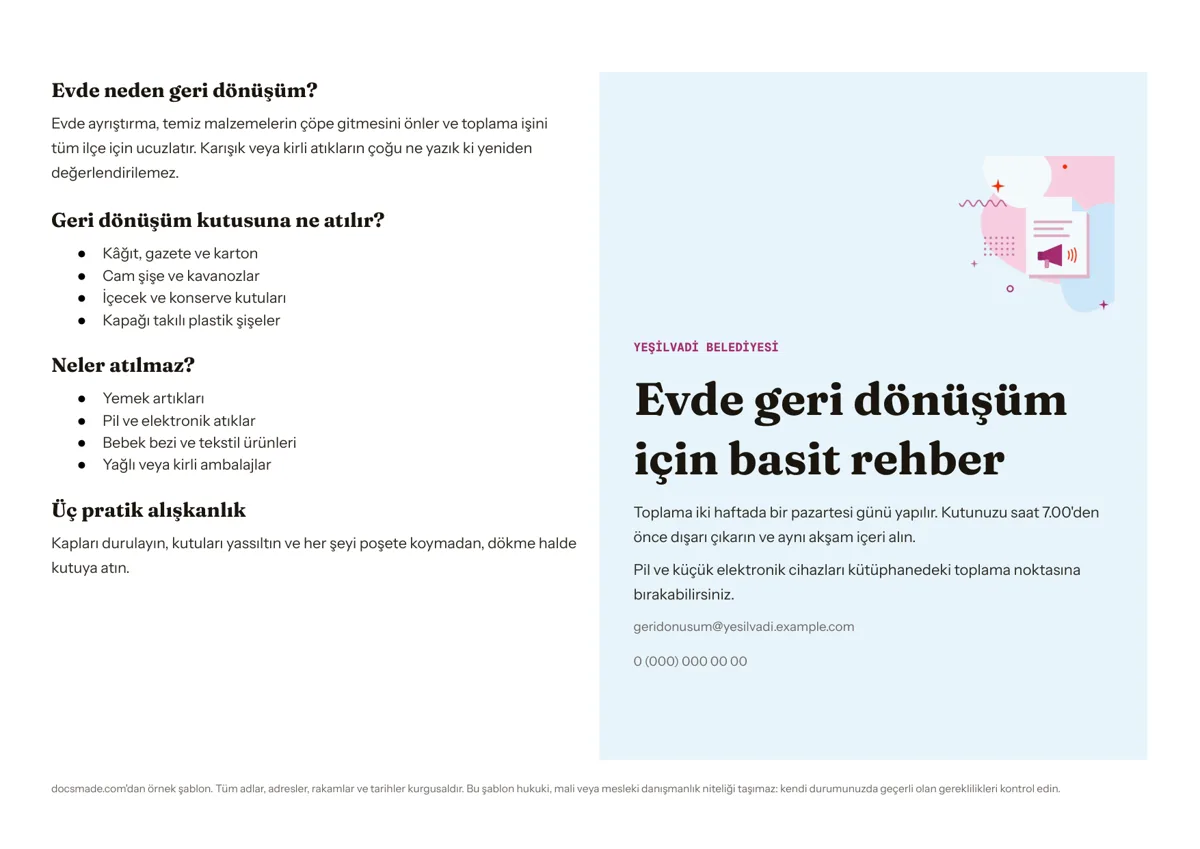 Google Dokümanlar bilgilendirme broşürü örneği, ilk sayfa